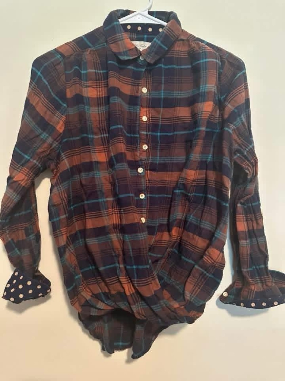 Anthropologie Brown Navy Teal Plaid Button-Down Shirt
